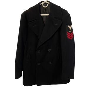 Vintage Navy Pea Coat Peacoat Jacket Mens Wool Black Size 40R Winter Military